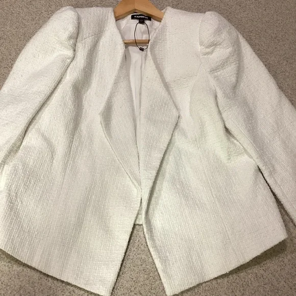 Express White Puff Shoulder Boucle Jacket - Picture 4 of 9